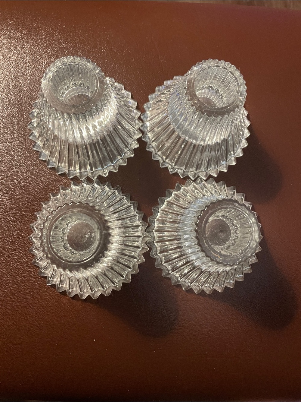 VTG Set Of 4 Homco Clear Glass Taper Candle Holders With Fluted Ribbed Sides